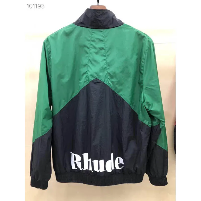 

19SS Rhude Jacket RHUDE Logo Print Black/Green Splice RHUDE Jackets Outdoor Men Women Unisex Flight Pilot Jackets