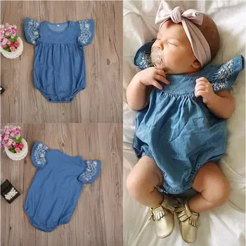 

Pudcoco New Hot 2020 Fashion Newborn Baby Girl Denim Romper Jumpsuit Solid Short Sleeve Outfit