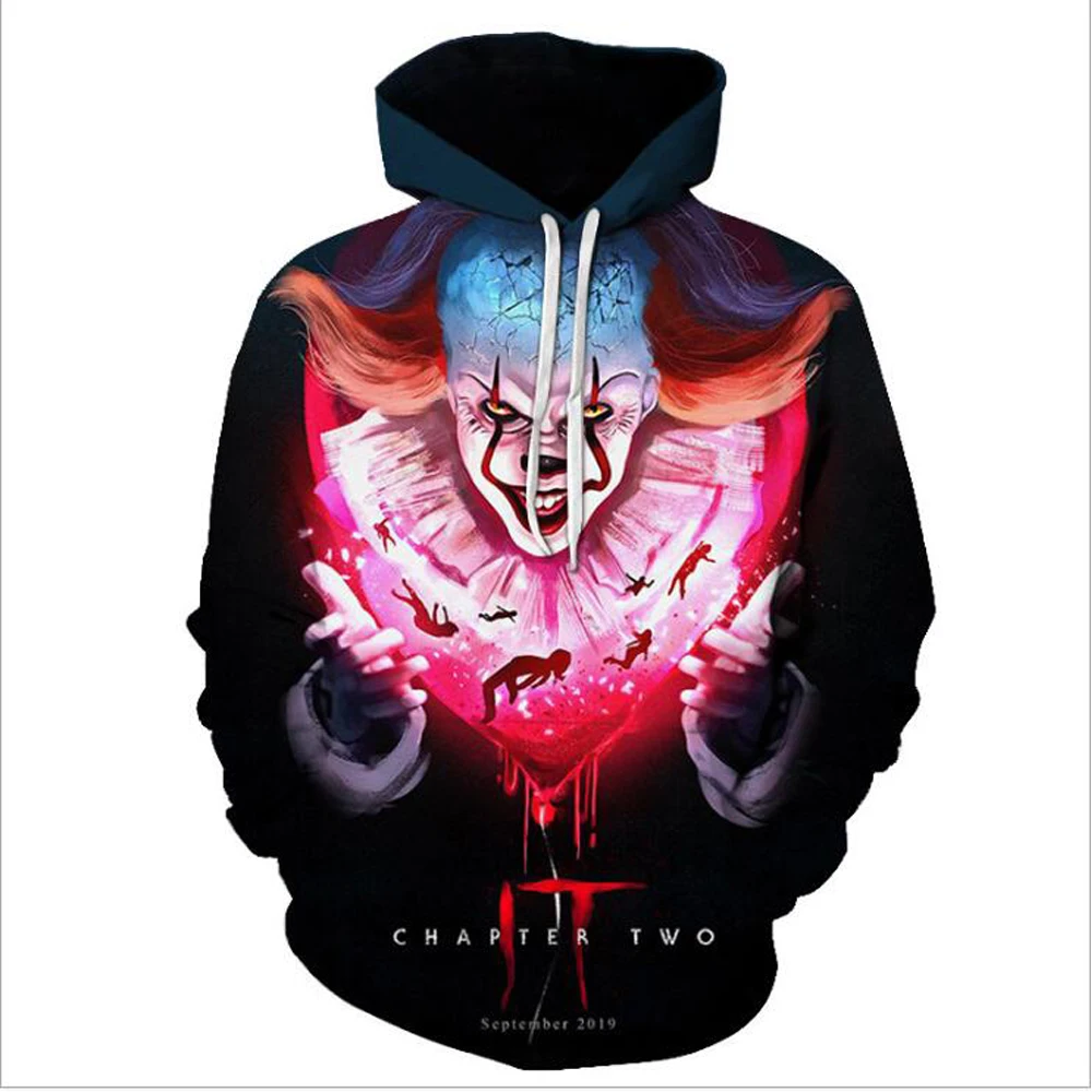 Новые свитшоты из фильма «Pennywise IT Clown Stephen King's It», коллекция года, толстовка с капюшоном из фильма «ужас», вечерние толстовки на Хэллоуин, уличная одежда в стиле хип-хоп