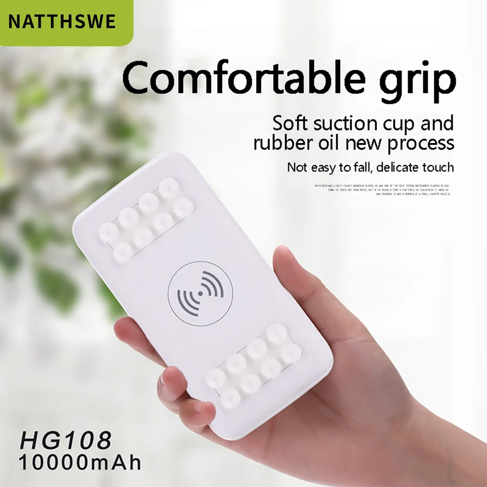  NATTHSWE Wireless Charging Ultra-thin 20000mAh Capacity Mobile Power Bank Suction Cup Type Portable