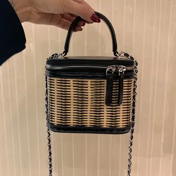 

Summer Straw Rattan Bags Small Woven Portable Crossbody Bag Female 2020 New Fashion Casual Women Purse and Handbags Sac A Main
