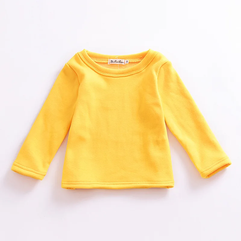 yellow Oeak детская одежда; сезон осень; Вельветовая утепленная Детская рубашка с круглым вырезом Однотонная рубашка для маленьких мальчиков и девочек; топы - Цвет: yellow