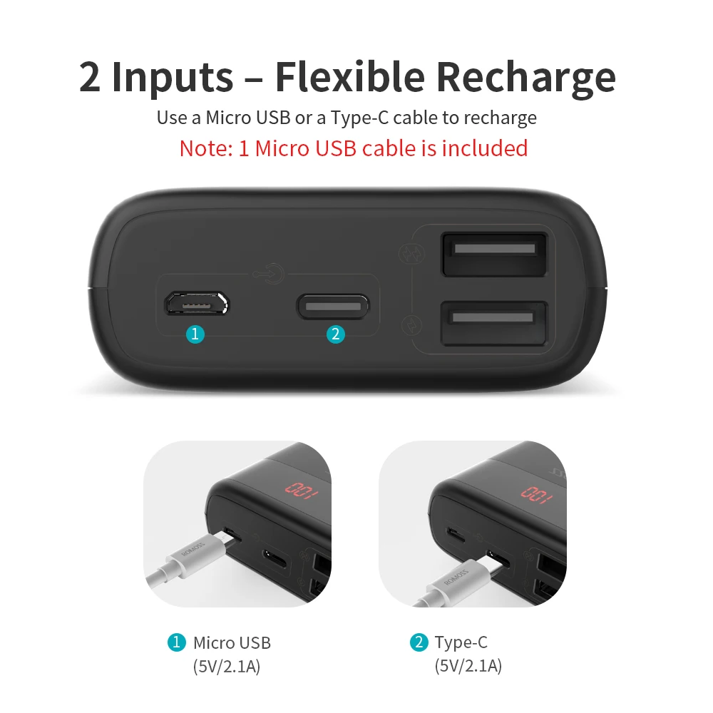 Online ROMOSS Ares 10 10000mAh Power Bank Mit Doppel USB Port Power Externe Batterie Pack Reise Größe Tragbare Ladegerät Für iPhone