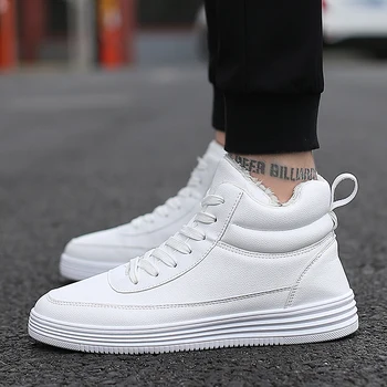 

High-top Water-resistant Boots for Men Fashion Men's Warm Comfortable Pu Leather Boots Winter Non Slip Lightweight Sport Shoes