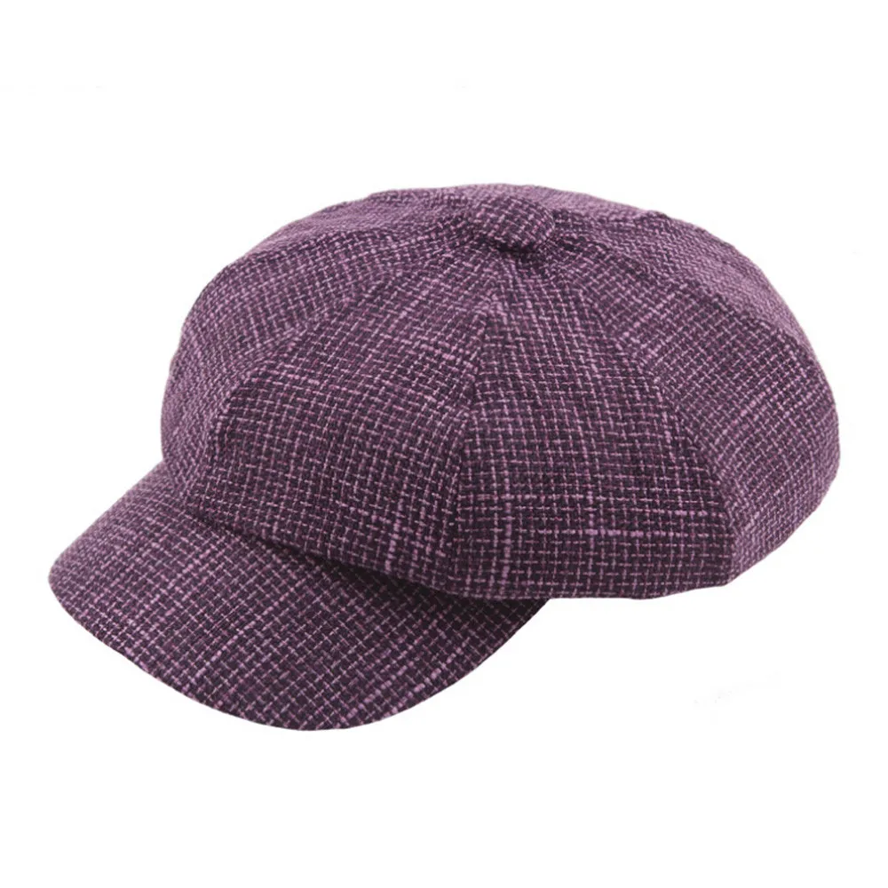 Purple Мужские Восьмиугольные шляпы в британском стиле, зимняя Шерстяная кепка, кепка для вождения, плоская шляпа, осенняя винтажная саржевая хлопковая кепка 11,1 - Цвет: Purple