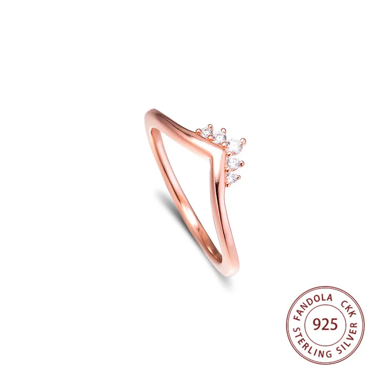 Rose Tiara Wishbone Ring femme 925 Sterling Silver Wedding Rings for Women Original Fashion Jewelry anillos Free Shipping