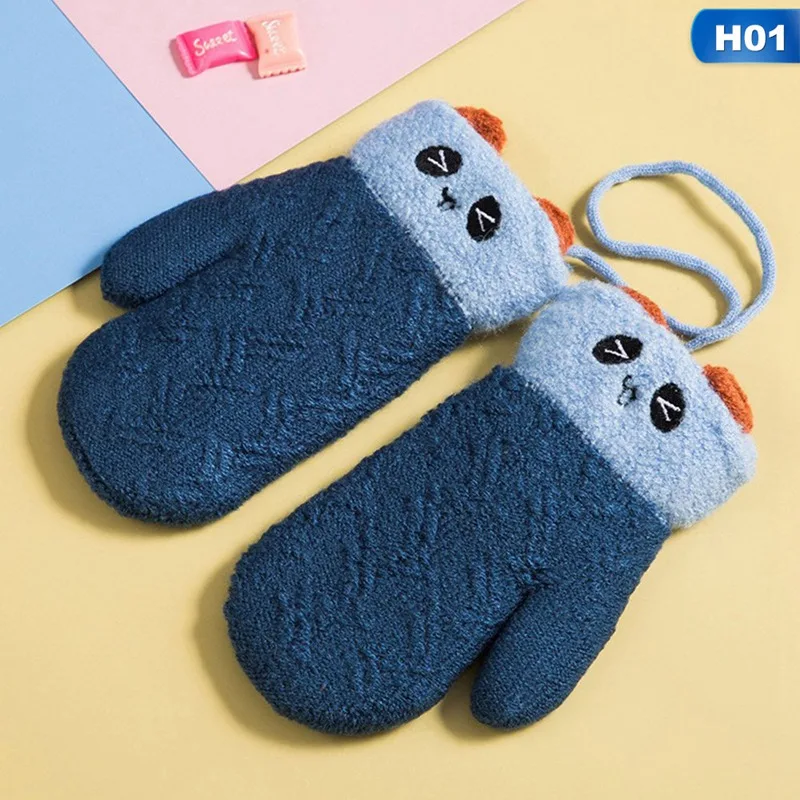 1 пара милых детских перчаток с рисунками из мультфильмов, зимние бархатные плотные теплые перчатки для мальчиков и девочек, шерстяные вязаные детские варежки на палец