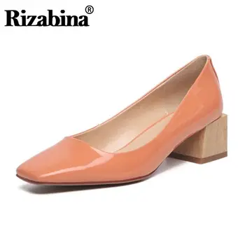 

RizaBina Office Lady Pumps Real Leather High Heels Shoes Women Party Shallow Retro Daily Party Female Footwear Size 33-40