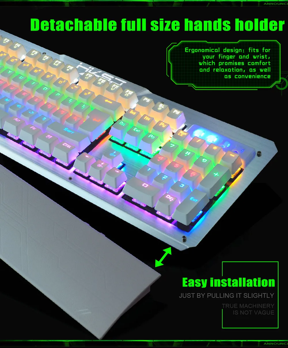 OMESHIN настоящая механическая клавиатура RGB Радужная механическая клавиатура 104 клавиш без коллизии всех клавиш 10 видов режима подсветки