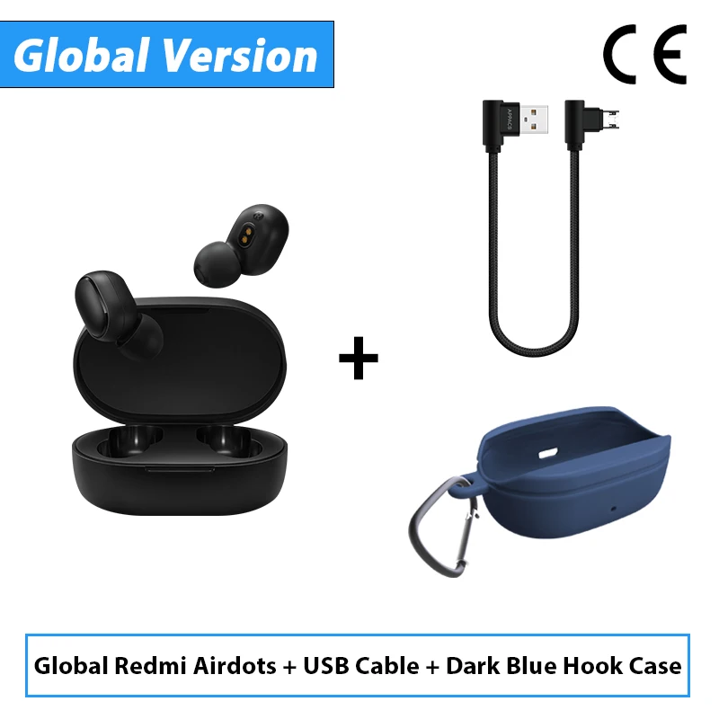 CE Add Cable DBlue H Оригинальные Xiaomi Redmi Airdots TWS беспроводные Bluetooth наушники стерео бас Bluetooth 5,0 с микрофоном громкой связи с управлением AI - Цвет: CE Add Cable DBlue H