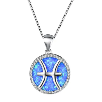

White Blue Fire Opal Cute Pisces Pendant Necklaces For Women Rose/White Gold Chain Necklace Statement Jewelry Lady Birthday Gift