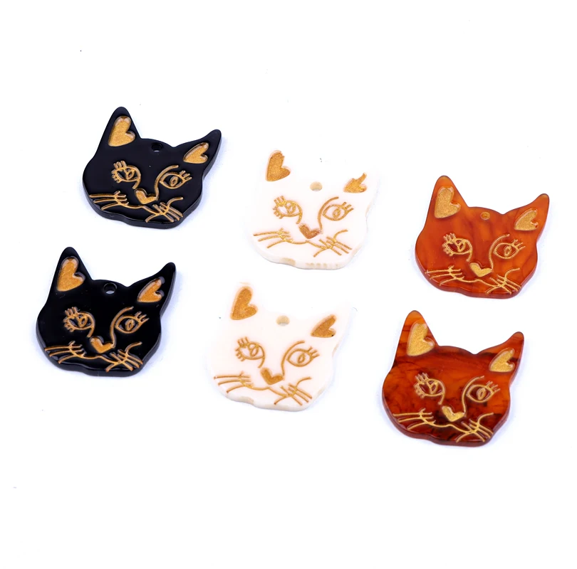 5pcs New Gothic Cat Head Acrylic Charms Earring Findings France Cat Eardrop Bracelet Necklace Pendant Diy Accessory Jewelry Make