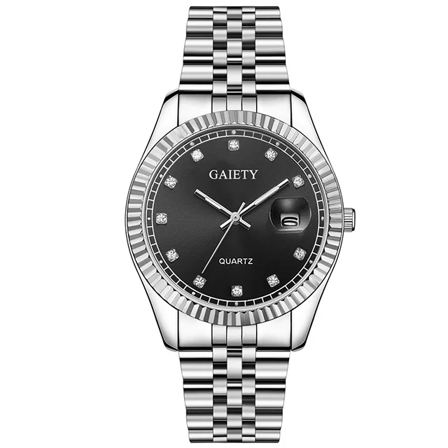 Роскошные мужские часы с бриллиантами, Топ бренд, модные мужские кварцевые часы, мужские водонепроницаемые часы с календарем из нержавеющей стали - Цвет: silver black