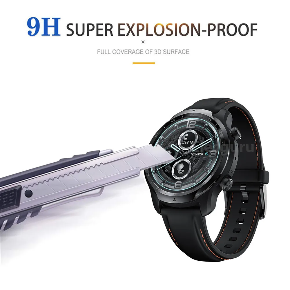 3 Pack for TicWatch Pro 3 GPS Smartwatch Tempered Glass Screen Protector 9H Protective Film Scratch Resistant Anti-Shatter Guard