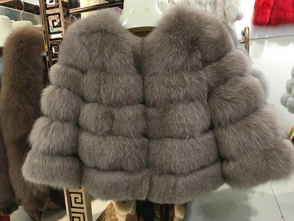 Новое поступление; женские теплые натуральным лисьим мехом пальто короткая зимняя меховая куртка Верхняя одежда натуральный Blue Fox шубы для Для женщин по индивидуальному заказу - Color: khaki