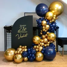 Kit de guirnalda de arco de globos azul marino, globos dorados cromados para boda, graduación, fiesta de cumpleaños, decoración