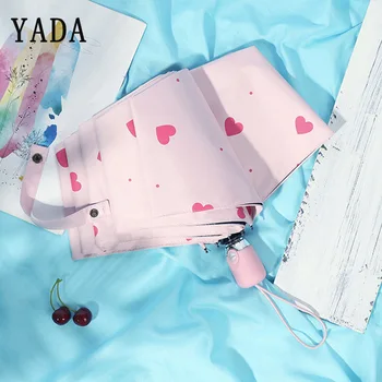 

YADA Pink Heart LOVE Cute Umbrella Clear Folding Automatic Umbrellas For Women Girls Anti-UV Lovely Rain Large Umbrella YD264
