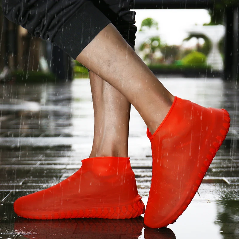 Красный Thicken Shoes Cover Rain Waterproof Rainy Day Unisex Anti-slip Reusable Latex Shoe Covers Rain Boots Overshoes Prot Size 30-47 - Цвет: Красный