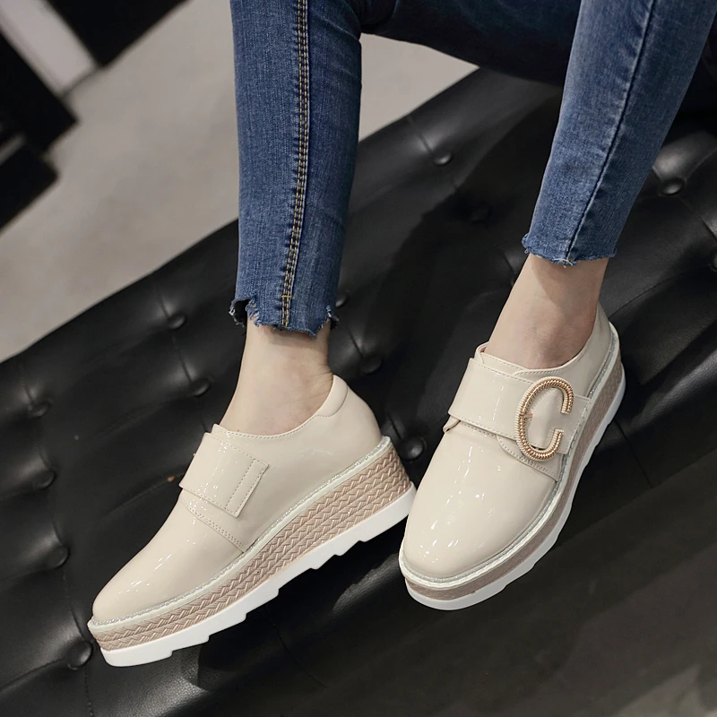 

Shoes Woman Buckle Wedge Oxfords Platform Heels Sneakers Patent Leather Square Toe Shoes Thick Bottom Loafers Zapatos De Mujer