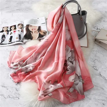 

fashion scarf elegant Ink Flower seaside printing patterns printed sunscreen silk scarves shawl women