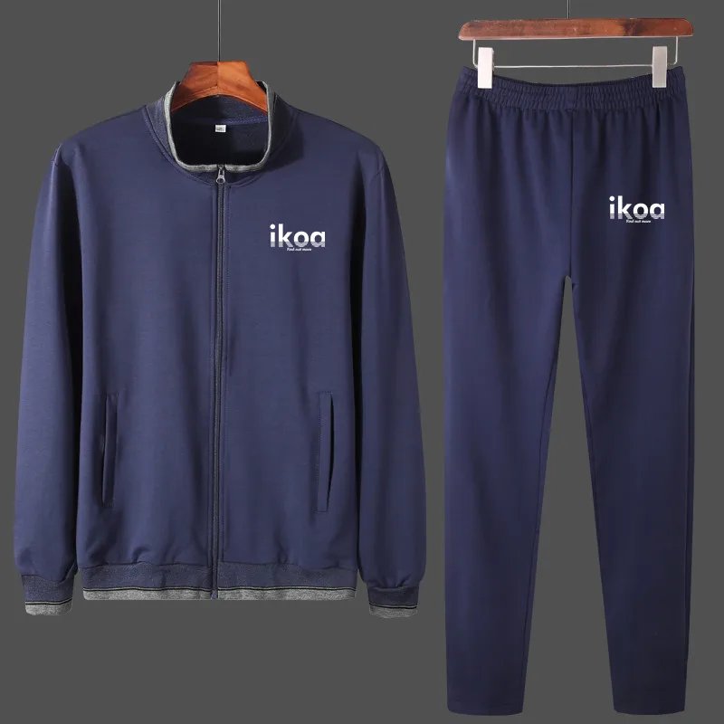 Navy blue-B Мужской спортивный костюм из хлопка, спортивный костюм из двух предметов, толстовка с капюшоном, брюки, верхняя одежда с принтом IKOA, куртки, комплекты одежды - Цвет: Navy blue-B