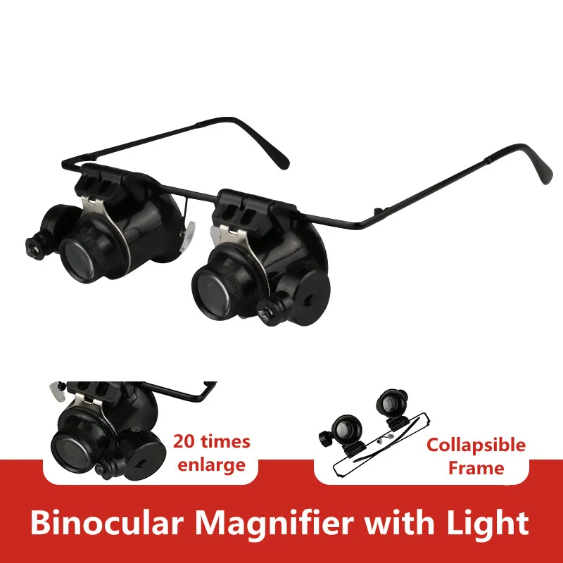 

20X head-mounted magnifying glass binocular glasses magnifying glass with LED light magnifier jewelry watch repair measurement