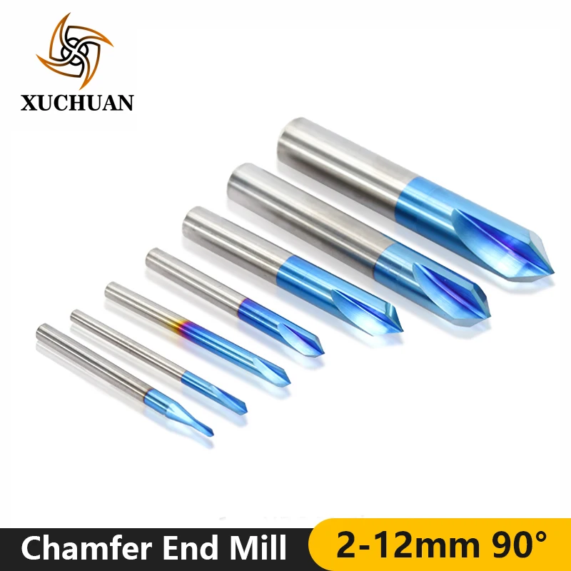 

1pc 2 Flutes 90 Degrees Chamfer Mill Tungsten Carbide Chamfering Millling Cutter Nano Blue Coated CNC Router Milling Bit