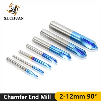 

1pc 2 Flutes 90 Degrees Chamfer Mill Tungsten Carbide Chamfering Millling Cutter Nano Blue Coated CNC Router Milling Bit