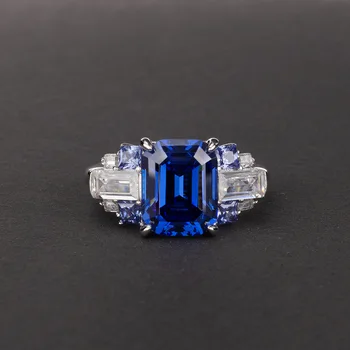 

925 silver artificial sapphire ring ladies European and American popular ring retro exquisite jewelry wholesale
