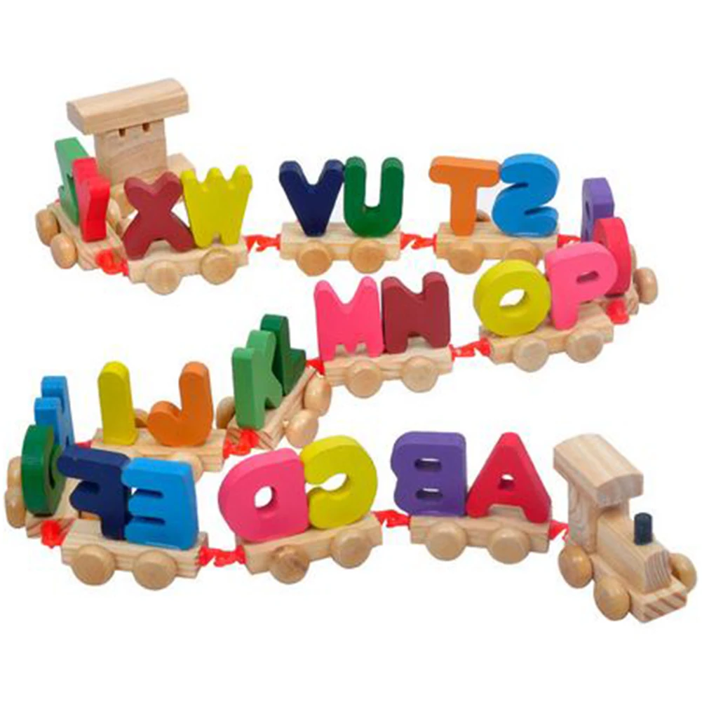 

Children Educational Toys Wooden Train Figure Model with Alphabetical Number Colorful Wooden Letters Train Assemble Toy Sets