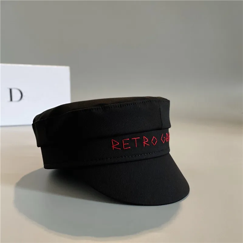 New Black Cotton Letter Newsboy Caps Women Flat Militray Caps