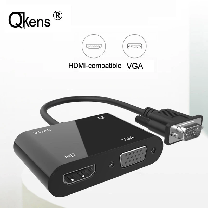 Adaptador VGA a HDMI, Compatible con de Audio y vídeo de 3,5mm, pantalla Dual para ordenador portátil, PC, proyector, Monitor de TV| | -