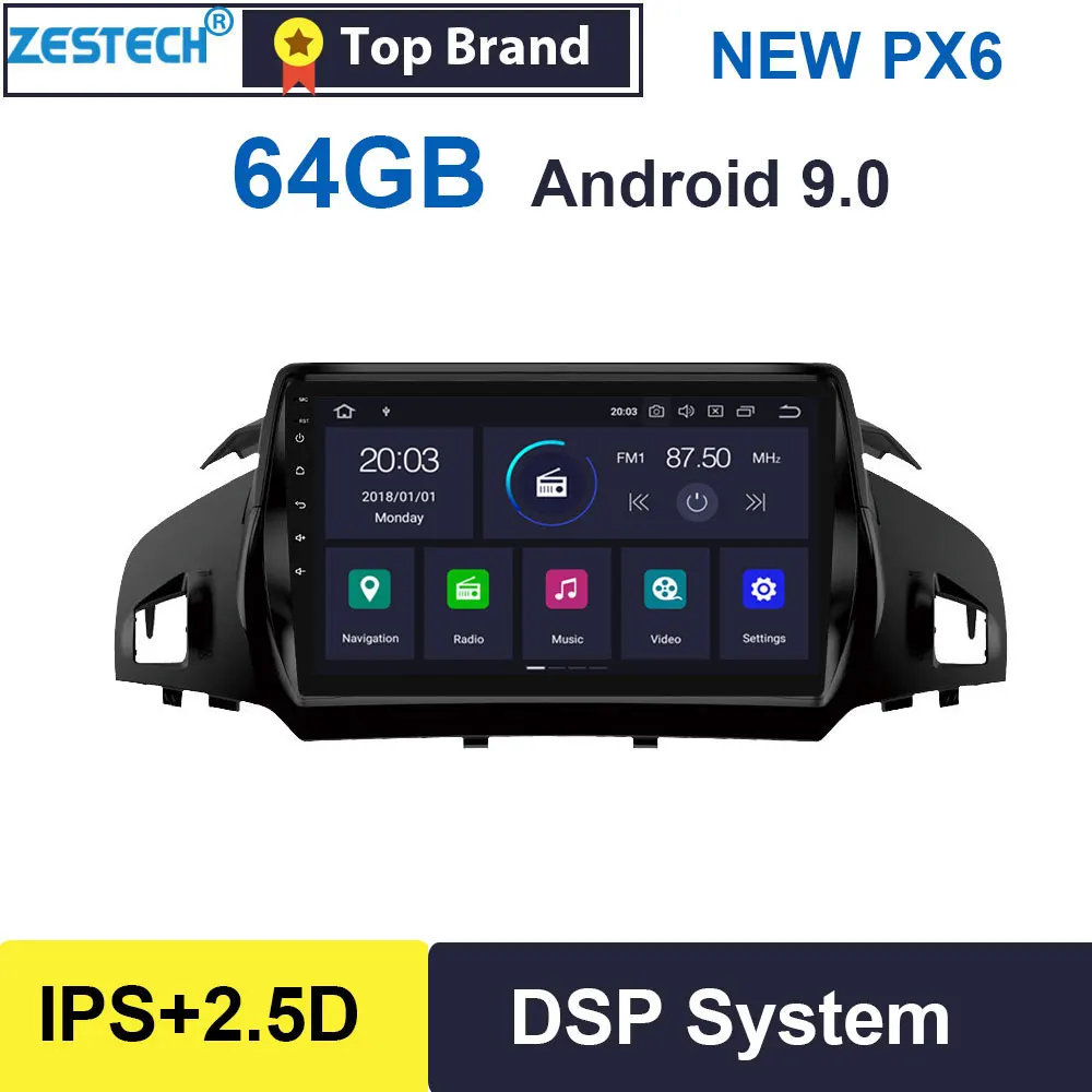 Автомагнитола zetech PX6 gps 1 din Android 9,0 для Ford Kuga 2013 dvd Автомобильный мультимедийный Автомагнитола головное устройство