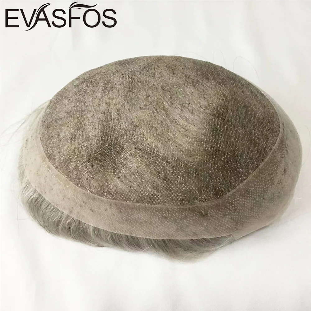 Breathable Lace Center with PU Around Hair Replacement System Toupee Men Swiss Lace With Clear Poly Skin Hair Piece For Men Wigs