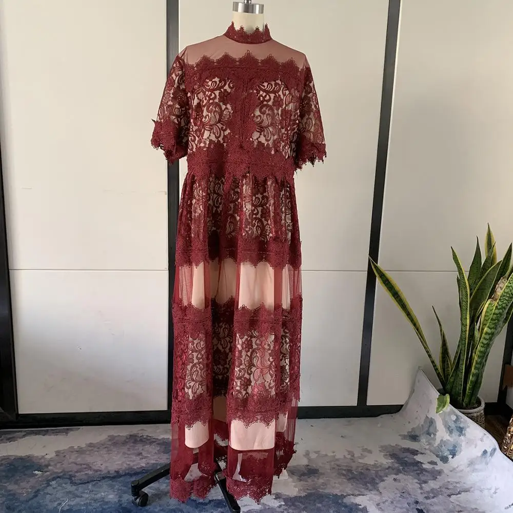 wine red Элегантный африканский дизайн Дашики кружевное платье Этнические Базен вечерние платья макси платья Африка толстовки Дашики традиционные хипстерские - Цвет: wine red
