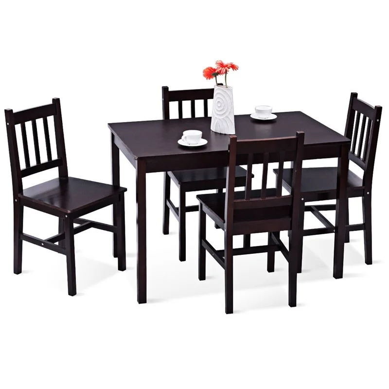 Premium 5 Pcs Selected Pine Wood Dining Chairs Table Set Straight Clean Lines Stability Square Legs Compact Structure HW56436 |