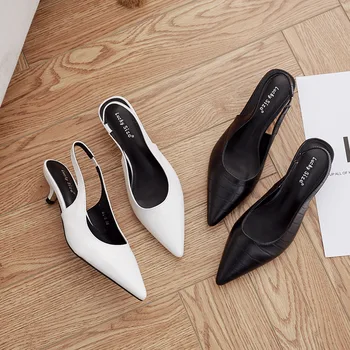 

Summer Women's Shoes 3cm Heels Pointed Pumps Sexy Sandals 2020 Basketball Platform Footwear With Low Retro Canvas High Fine