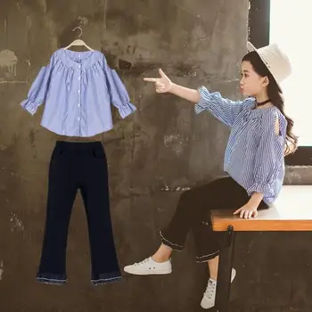 

Girl's Striped Shirt Spring Two-piece Suit 2020 New Children's Clothing Western Long-sleeved Set girls clothes 10 12 year