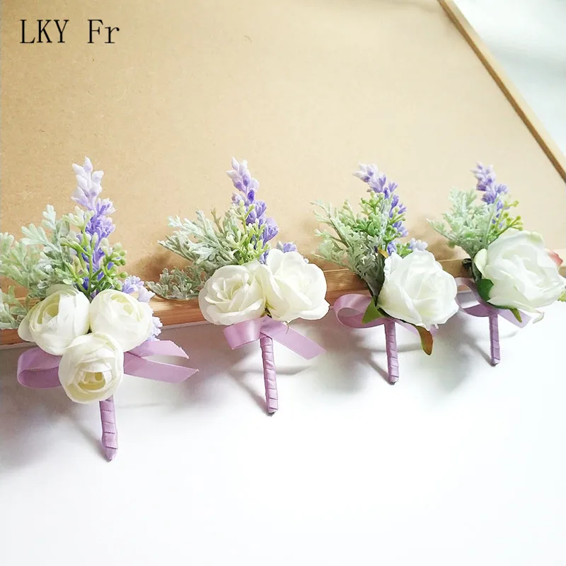 

LKY Fr Boutonniere Corsage Wedding Bracelet Bride Flower Silk Rose Boutonniere Men Wedding Groom Buttonhole Marriage Accessories