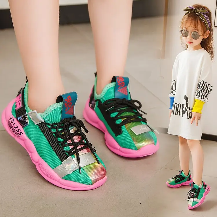

2019 Autumn New Style Girls Athletic Shoes Korean-style Versatile Big Boy Knitted Breathable Running Shoes Soft Bottom