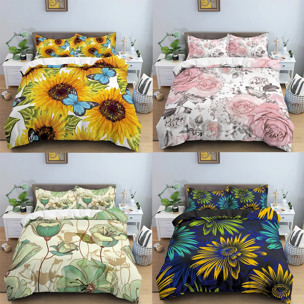 3D Duvet Cover Set Sunflower Butterfly 