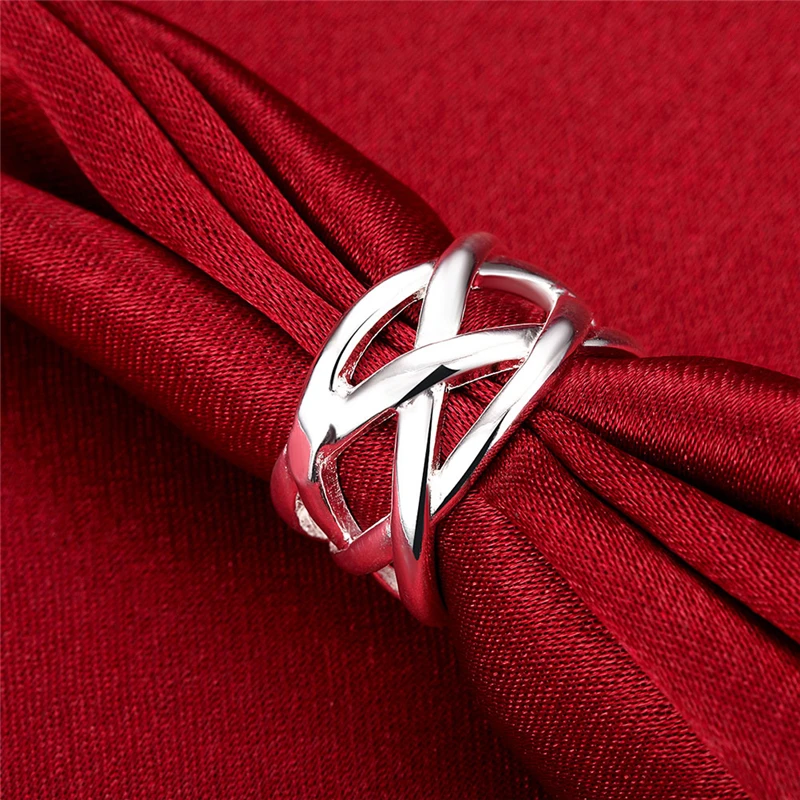 925 Sterling Silver Cross Intertwined Ring For Women Wedding Engagement Party Jewelry