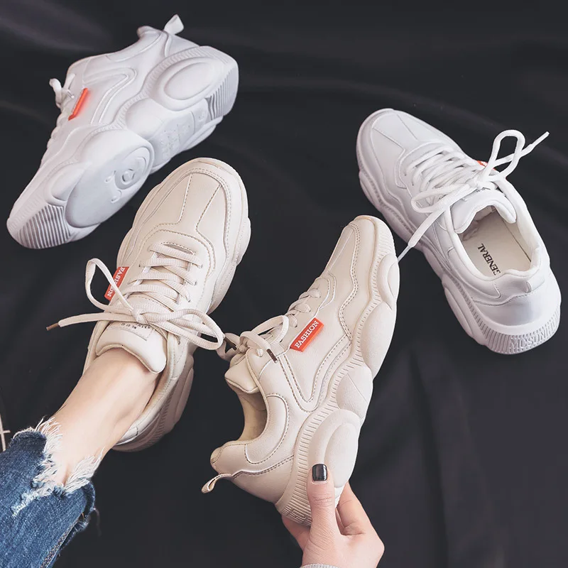 

Ins Korean Style Women Old Daddy Shoes Wedges Chunky White Sneakers Casual Joker Little Bear Shoes Tennis Tide Stylish Footwear