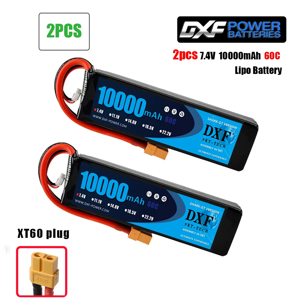 2PCS10000mahXT60 2pcsdxf батарея lipo 2S 7,4 V 10000mah 60C 120C HV для радиоуправляемого автомобиля Дрон FPV Walkera QR X350 PRO Квадрокоптер - Цвет: 2PCS10000mahXT60