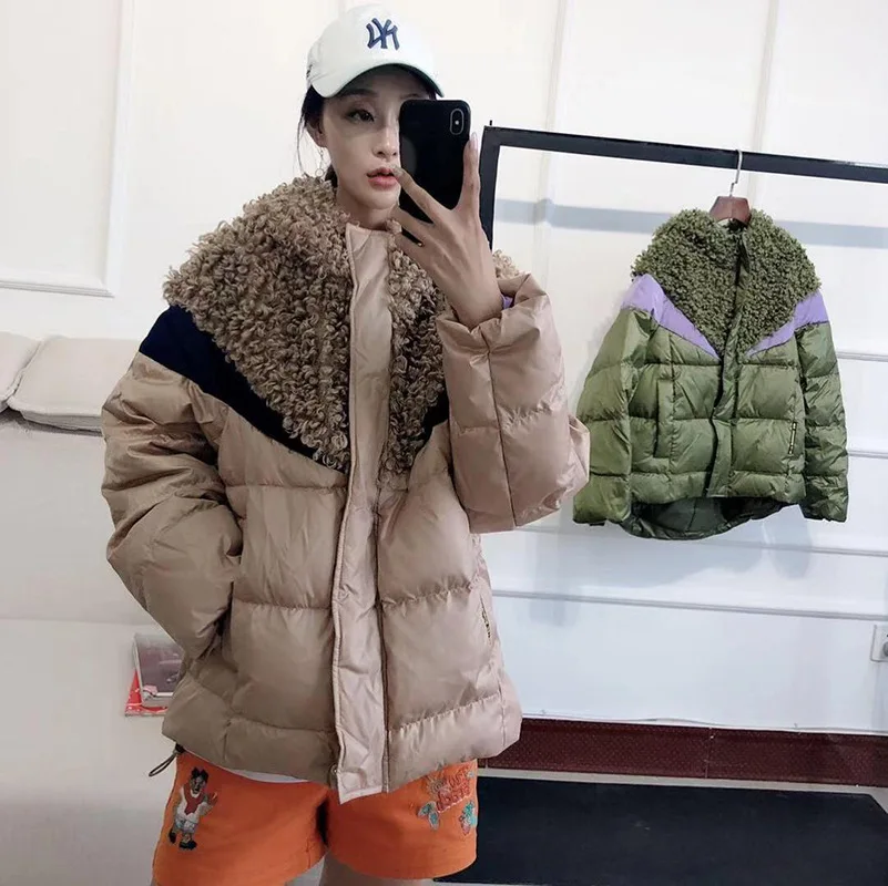 03501149 New Style Trend Hot Selling Joint Contrast Color Fashion Lambs Wool Short Coat by Age Versatile Must Buy