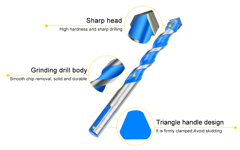 GUSIWU 5pcs 6pcs 7pcs Triangular-Overlord Handle Multifunctional Drill Bit Set Tungsten Steel Concrete Ceramic Drill Twist Drill