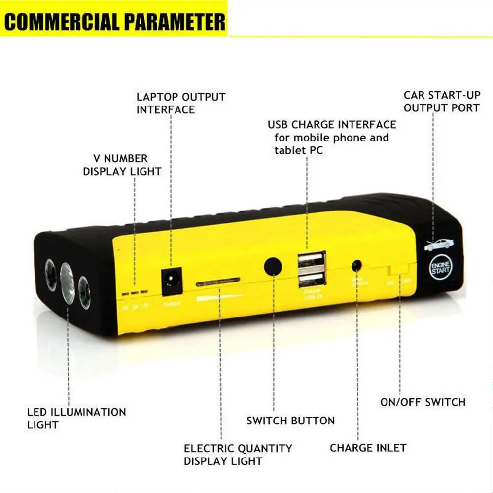 12V 4USB высокое Мощность автомобиля Батарея Зарядное устройство запуска автомобиля Перейти темы Booster Мощность банка комплект для авто пусковое устройство инструменты