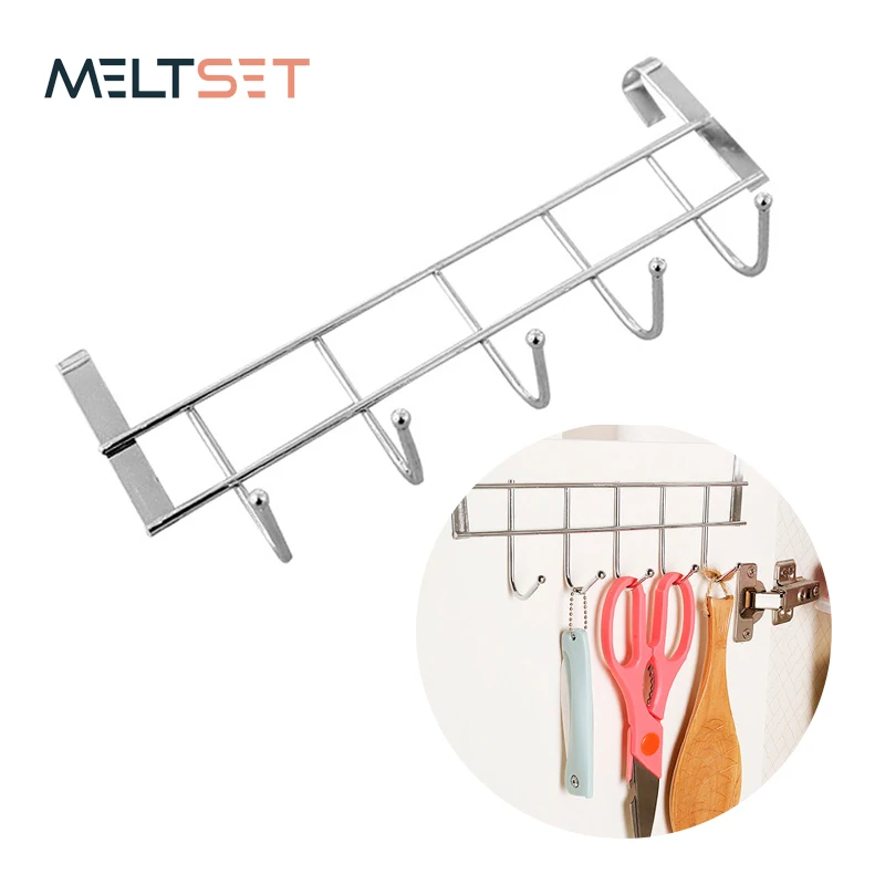 

5 Hooks Stainless Steel Door Hooks for Kitchen Cabinet Door Hat Bag Towel Coat Hanger Hanging Storage Rack Bathroom Organizer