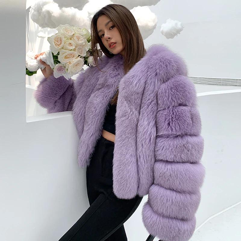 High Quality Genuine Fox Fur Coat Whole Skin 2022 Autumn and Winter New Light Purple Fox Fur Jacket Natural Woman Outwear Luxury women fashion natural fox fur jacket whole skin real fox fur coat short outwear winter new genuine fur overcoats luxury woman