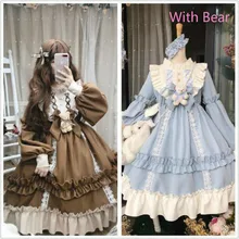 Robe gothique Lolita Cosplay Lolita pour femmes, tenue de princesse en dentelle, à manches longues, avec nœud d'ours, nouvelle collection 